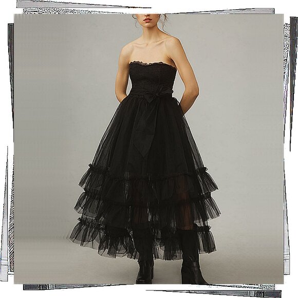 Anthropologie Black Strapless Tulle Dress - Picture 2 of 10
